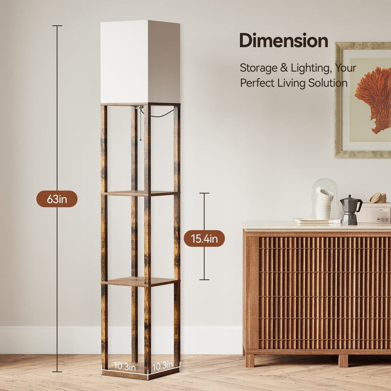 63" Brown LED Floor Lamp with Shelves, Modern Standing Lamp w/ Storage1