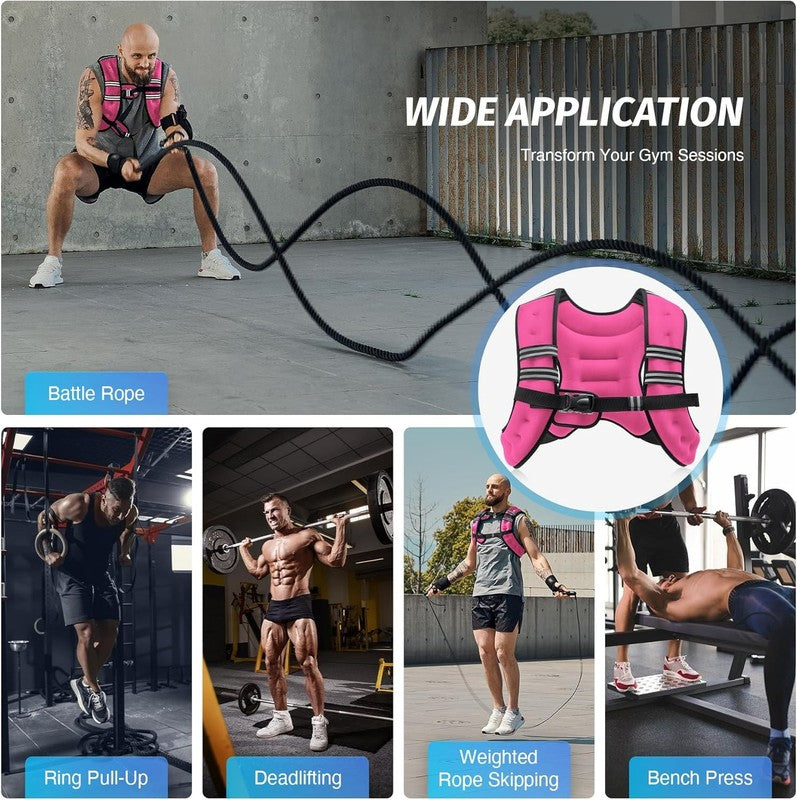 Weighted Vest 12Lb Reflective Stripe Workout Strength Training Fitness Pink4