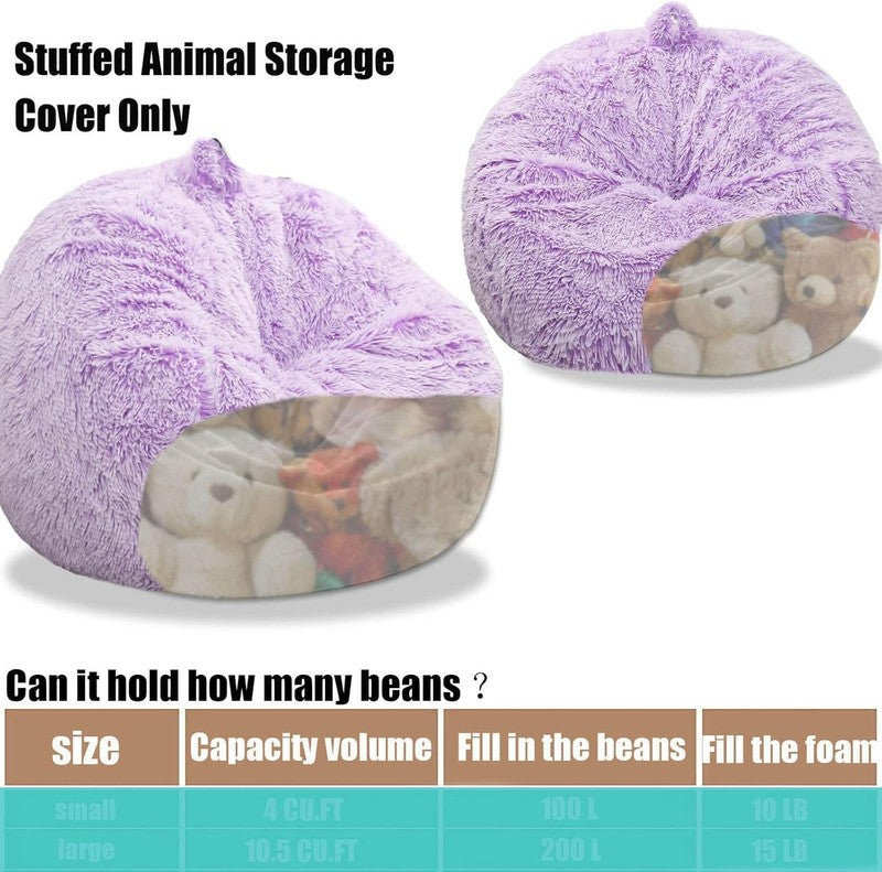 Fluffy Stuffed Animal Storage Bean Bag Cover Faux Fur Lavender3