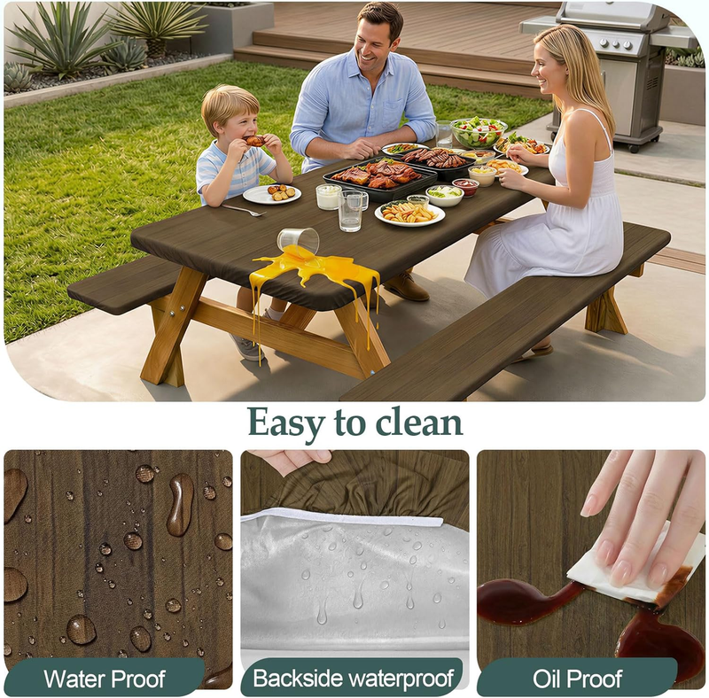 Picnic Table Cover Bench Waterproof Windproof 72In Rectangle Dark Brown3