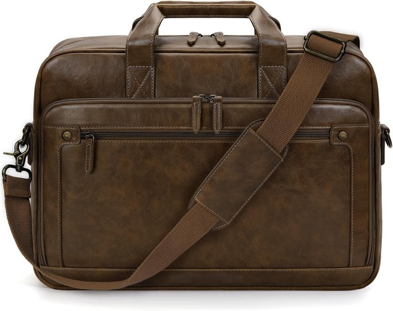 Mens Laptop Bag 16in Leather Briefcase Vintage Messenger Shoulder Work Brown7