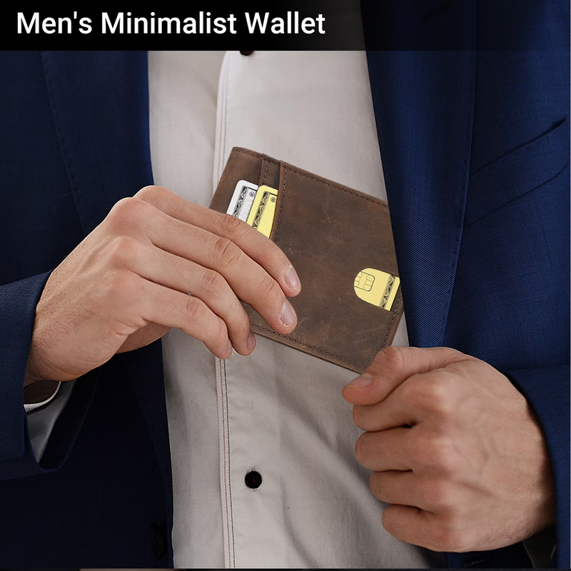 Men's Slim Leather RFID Blocking Bifold Wallet 15 Card Holder 2 ID Windows6