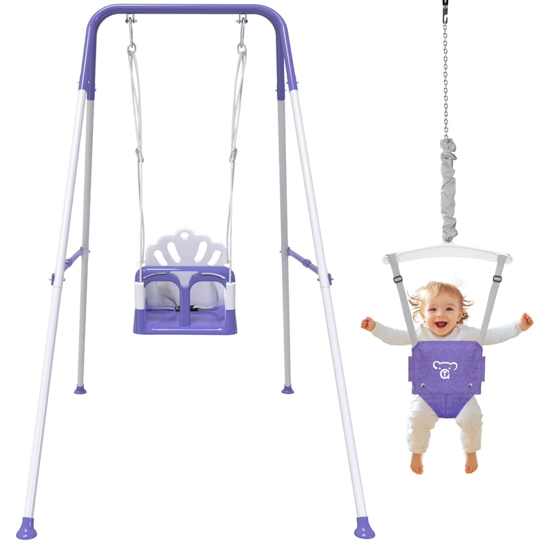 2 in 1 Foldable Toddler Swing & Baby Jumper, Easy Install & Store, Purple10