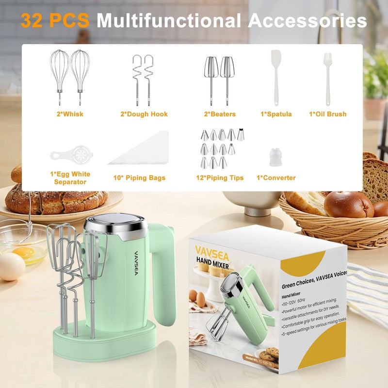 Electric Hand Mixer with 32 Attachments, Includes 2 Whisk, 2 Dough Hooks, 2 Beat1