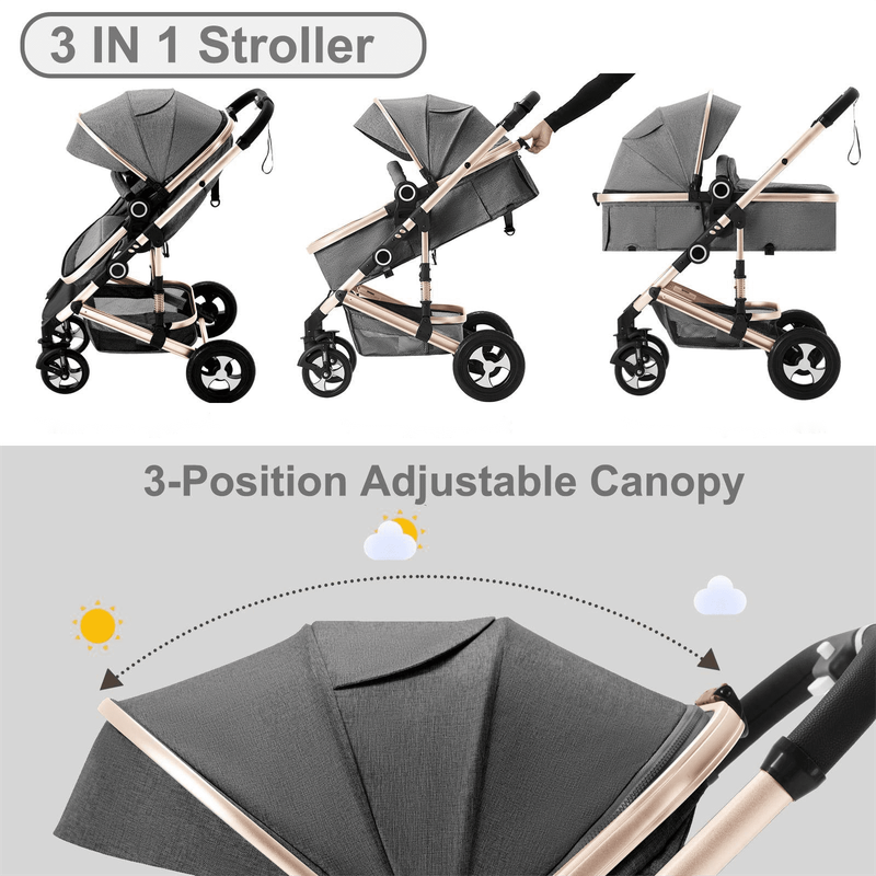3-In-1 Convertible Baby Stroller with Big Seat and Adjustable Canopy, 24 Pound, 10
