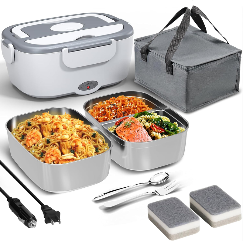 Electric Lunch Box Fast Heating 2x53oz Stainless Steel Containers 12V/24V/110V0