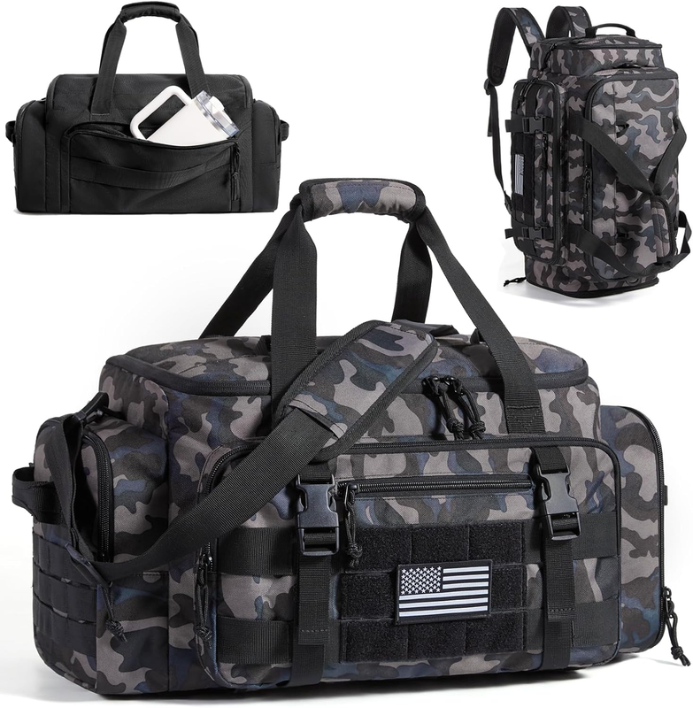 22L Tactical Gym Duffle Bag Backpack w/ Shoe Compartment Forest Camo8