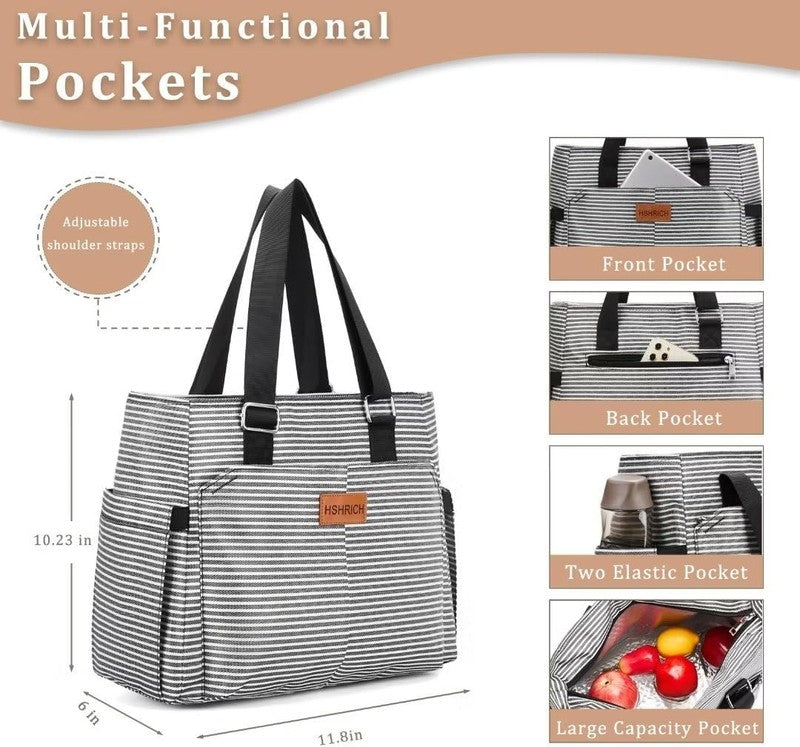 Large Insulated Lunch Bag Women Leakproof Cooler Tote 12L Stripe Reusable1
