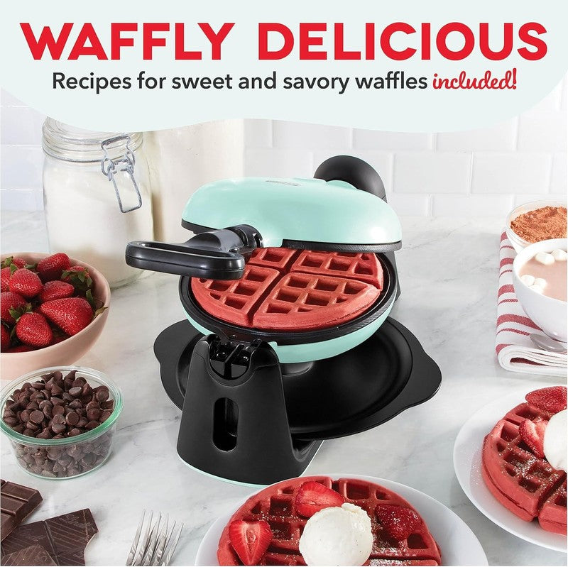 Flip Belgian Waffle Maker 1in Thick Rotating Nonstick Quick Heat Aqua4