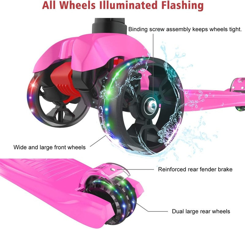 Kick Scooter B02 Lean 'N Glide Wide PU Light Up Wheels 4 Heights Rose Pink2
