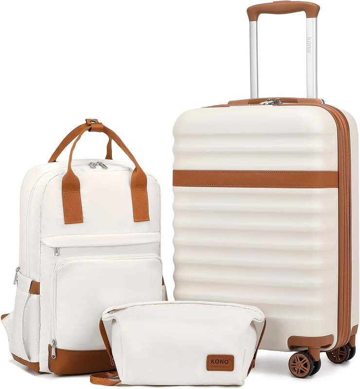 3pc Carry On Luggage Set TSA Lock Hardshell Spinner Wheels Cream Brown9