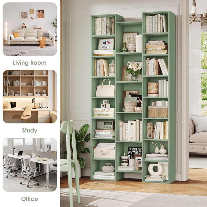 21-Cube Bookcase, 71’’ Tall Wooden Bookshelves with Adjustable Shelves, Triple W5