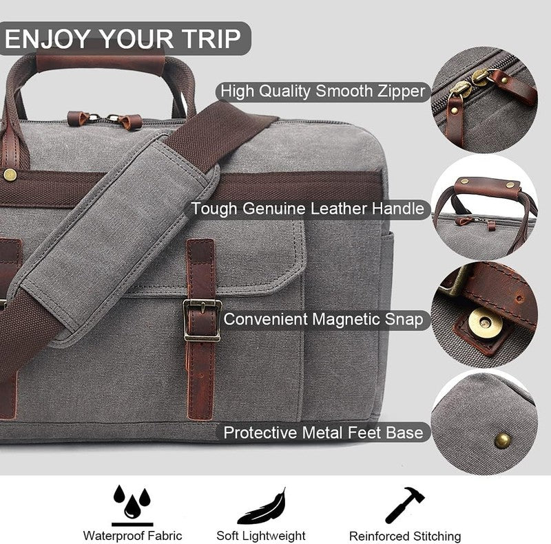 Waterproof Leather Canvas Duffle Bag Overnight Weekender Travel Bag Men Women3