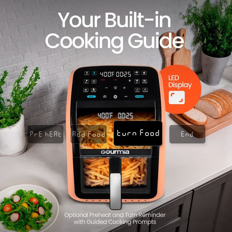 7QT Digital Air Fryer Panoramic View Window 12 Preset Touch Screen Cooker Peach6