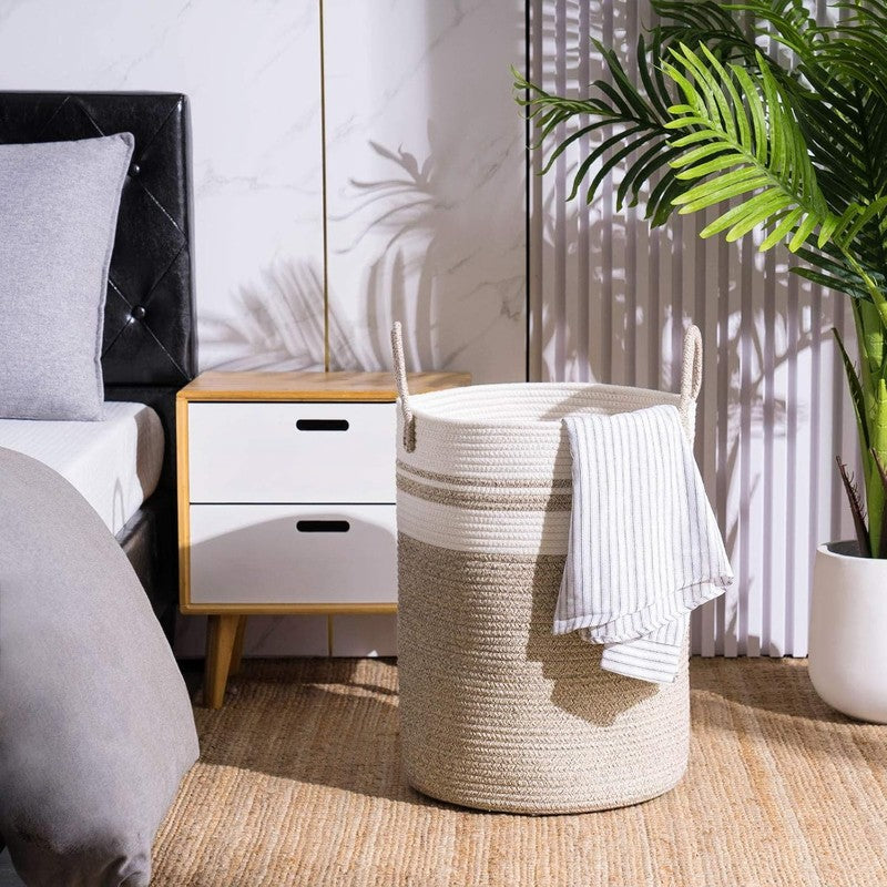 58L Woven Rope Laundry Hamper Basket, Tall Clothes Bin for Bedroom Brown5