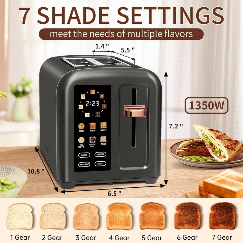 2 Slice Touch Control Toaster LCD 1350W Wide Slots Stainless Dark1