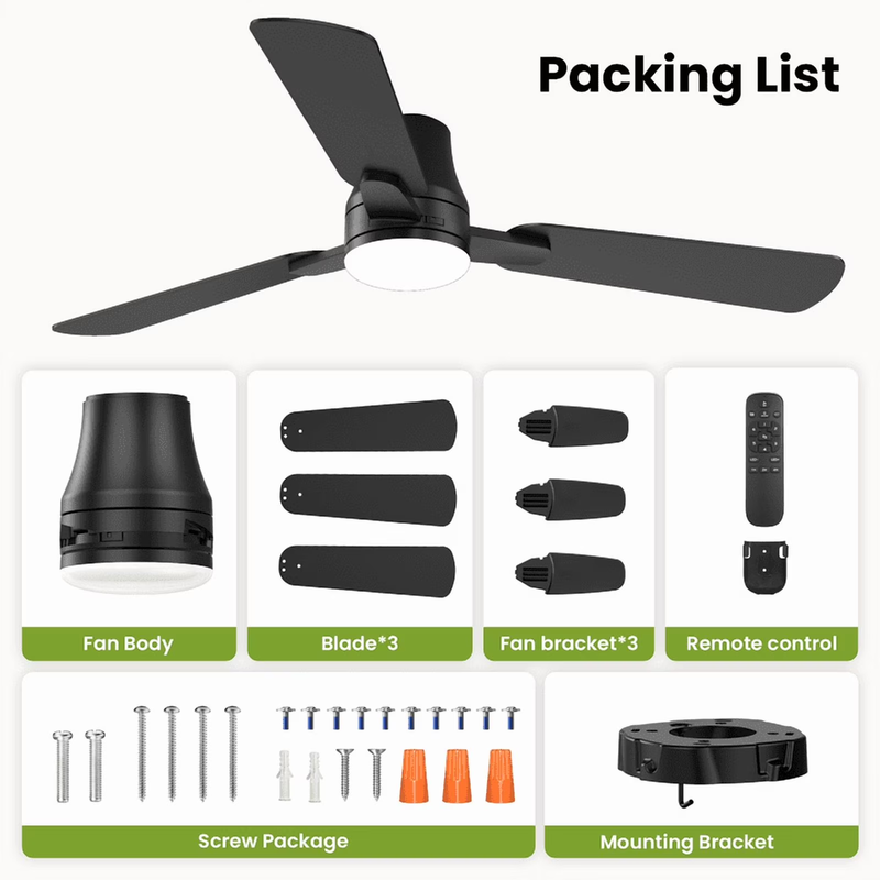 52in Ceiling Fan with Light Remote Flush Mount Indoor Outdoor Modern9