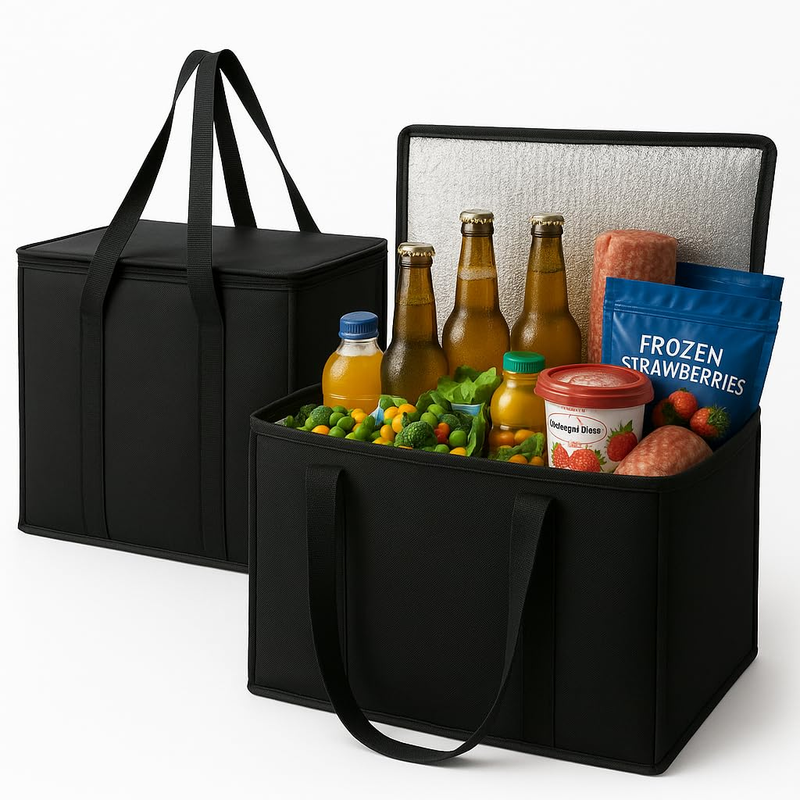 2-Pack, Xl-Large Insulated Grocery Shopping Bags, Black, Reusable Bag,Thermal Zi10