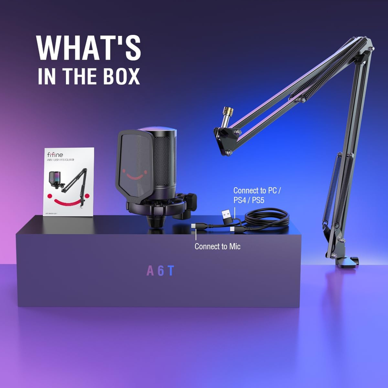 Gaming PC USB Microphone, Podcast Condenser Mic with Boom Arm, Pop Filter, Mute 8