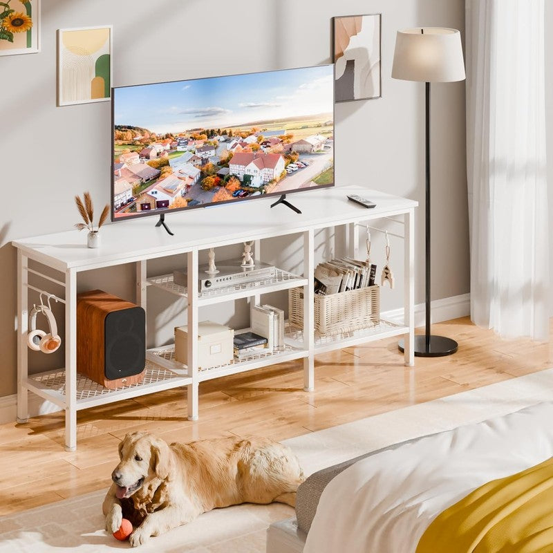 TV Stand for up to 55" TVs, Entertainment Center with Open Storage, White4