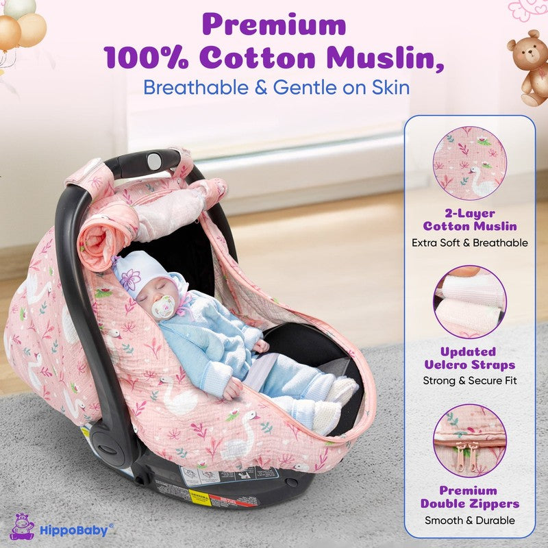 100% Cotton Muslin Breathable Infant Car Seat Cover3