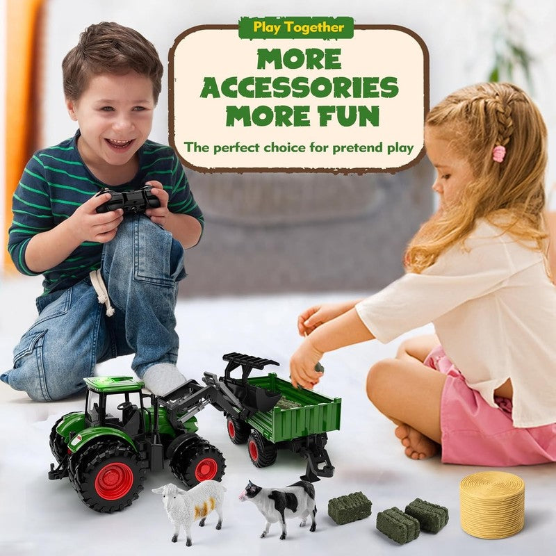 Remote Control Tractor Toy, Kids RC Tractor Set & Truck and Trailer Front Loader7