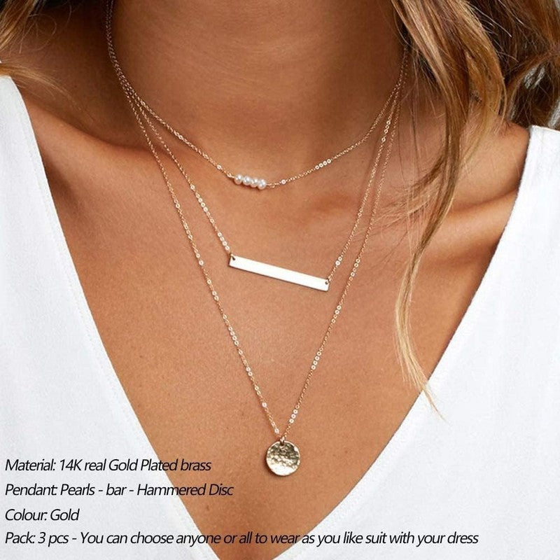 Dainty Layered Choker Necklace 14K Gold Plated Y Bar Disc Pendant for Women1