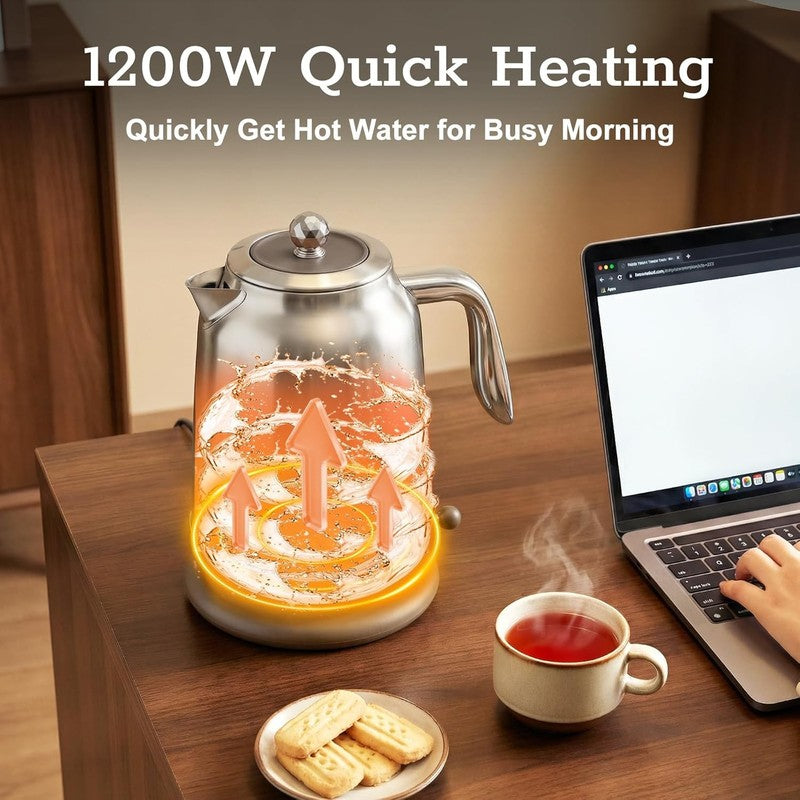 Electric Kettle 1.7L 1200W Thermometer Stainless Steel Auto Shut Off Chrome6