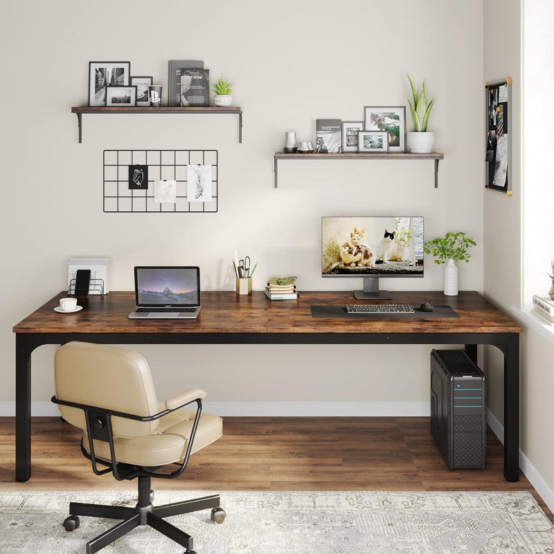 78.7'' Extra Long 2 Person Computer Desk Double Workstation Brown/Black2