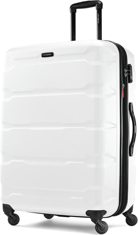 28" Hardside Expandable Luggage Spinner Wheels Checked Suitcase White0