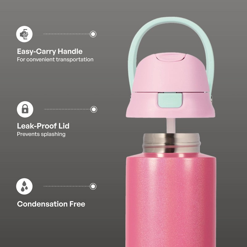 24oz Stainless Steel 2-in-1 Straw and Chug Water Bottle Push Lid Pink Shimmer3