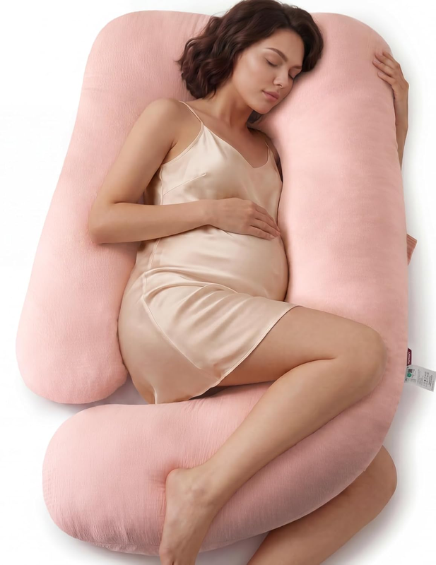 57in U Shaped Pregnancy Pillow Full Body Maternity Pillow Cotton Pink10