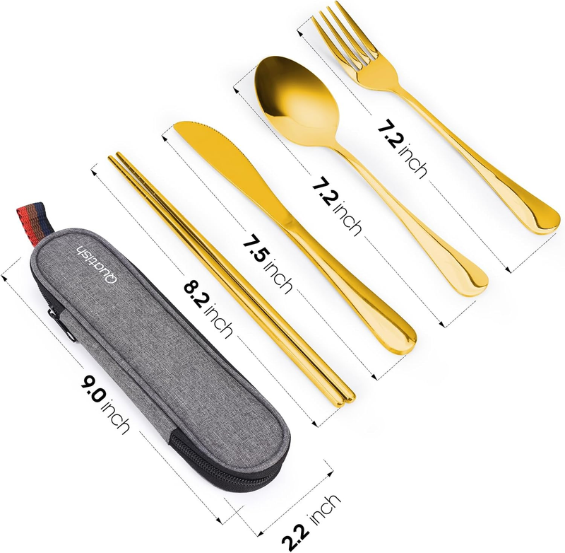 Reusable Travel Utensils Set Fork Spoon Stainless Steel with Case Gold6