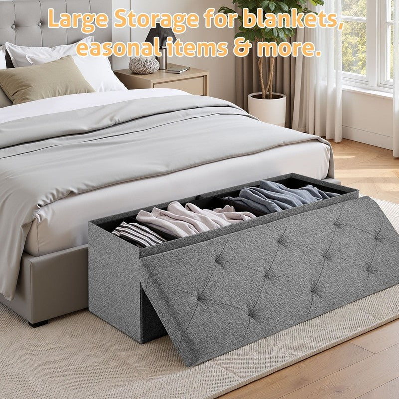 43" Storage Ottoman Bench - Foldable Ottoman Upholstered Entryway Bench, 660Lbs 2