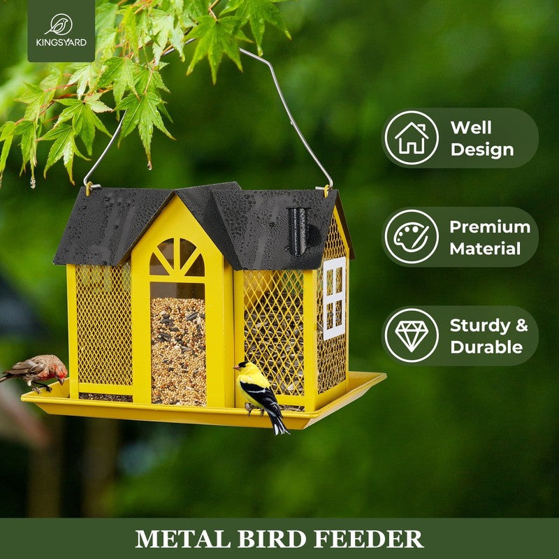 Yellow Metal Weatherproof Bird Feeder House, Triple Feeders for Finch & Cardinal1