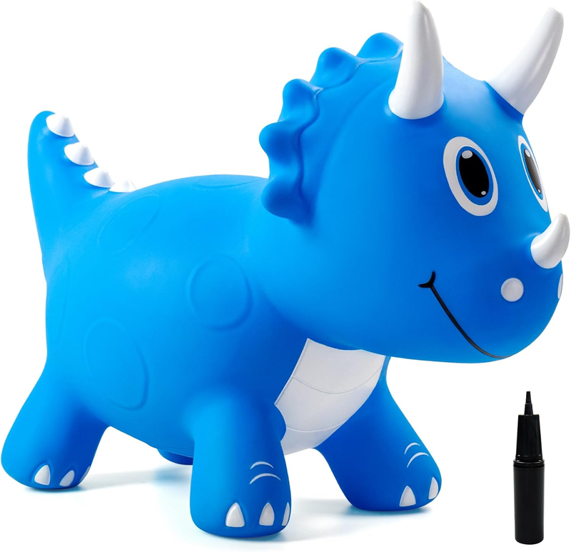 Kids Dinosaur Bouncy Animal Toys, Inflatable Triceratops Bouncer, Ride on Bounce0