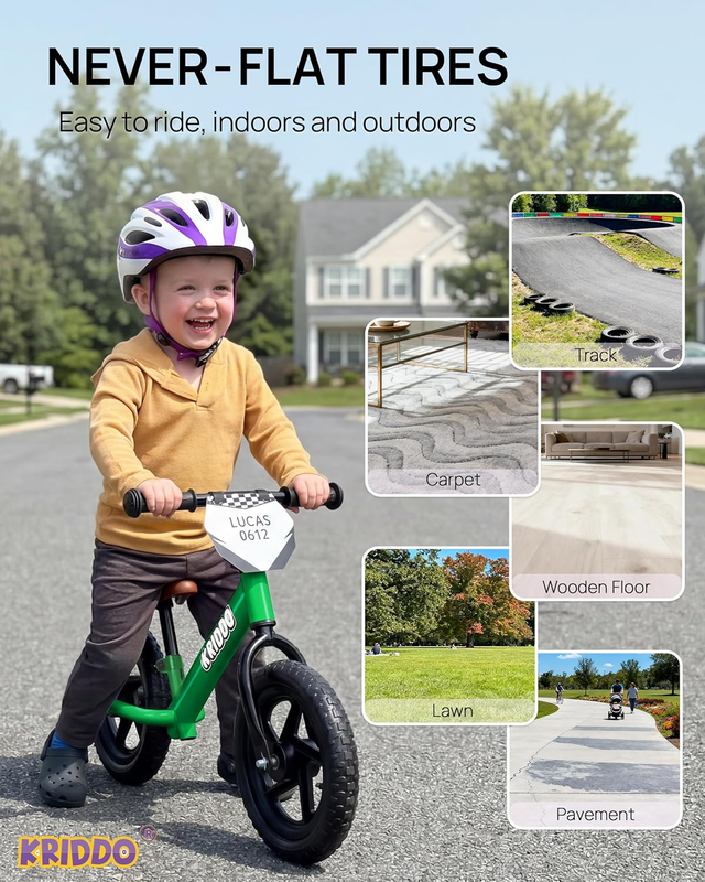 Toddler Balance Bike 12 Inch 18M-5Y Push Bike Custom Plate Green Kids5