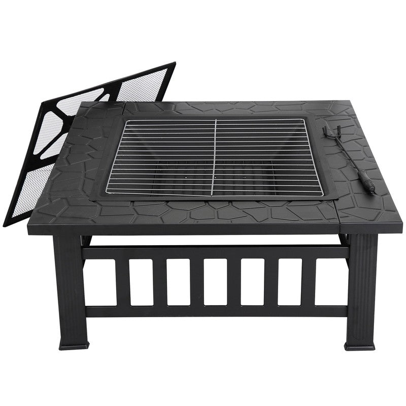 32" Outdoor Fire Pit Square Metal Firepit Patio Garden Stove Wood Burning11