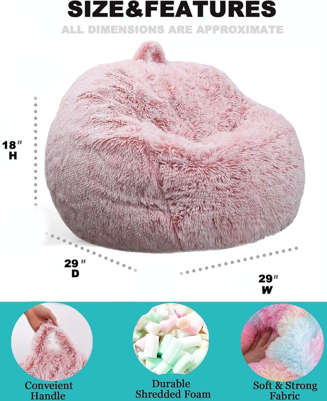 Fluffy Bean Bag Chair for Kids 2.5FT Memory Foam Faux Fur Pink2