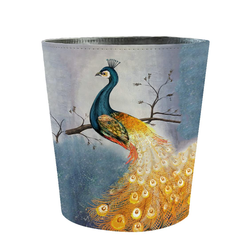 10L PU Leather Trash Can, Waterproof, Decorative Waste Basket, Peacock-6 Design6