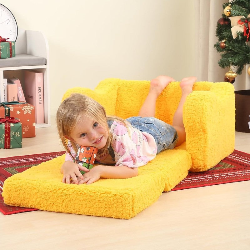 Kids 2 in 1 Flip Out Foam Sofa Couch w/ Soft Sherpa Cover, Yellow6