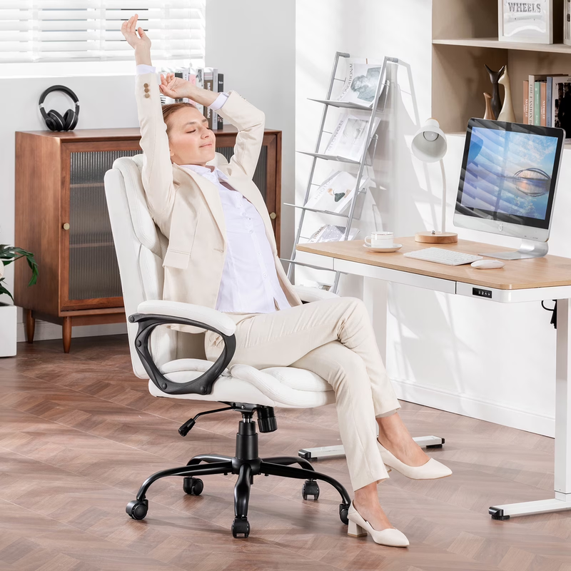Executive Ergonomic High Back Leather Home Office Desk Chair, White5