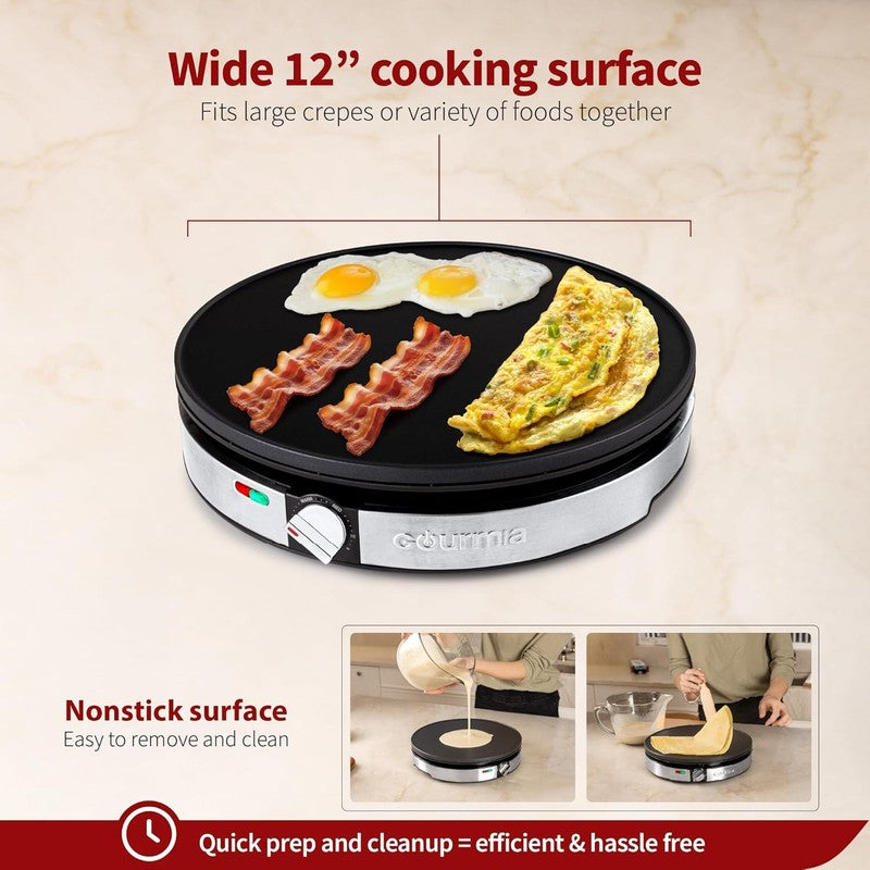 12" Electric Crepe Maker Nonstick Griddle Pancakes Omelets Stainless Steel2