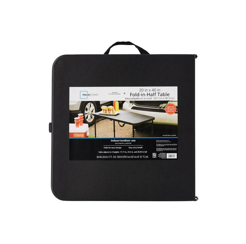 40" Plastic Adjustable Height Fold In Half Folding Table, Rich Black5