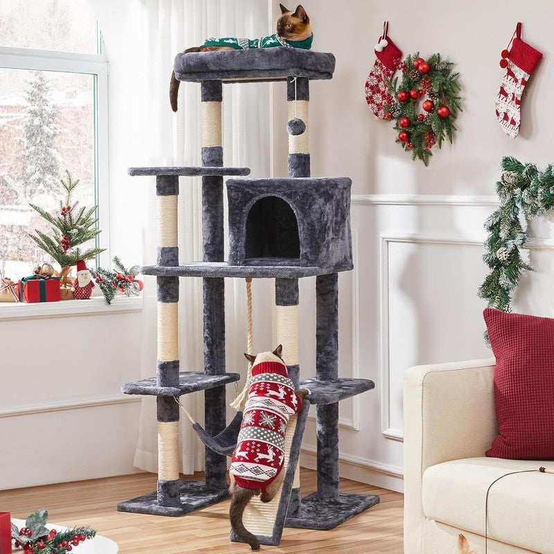 Large Multi-Level Cat Tree, 63 Inches Tall with Sisal-Covered Scratching Posts, 1