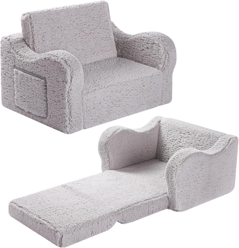 Kids 2 in 1 Flip Out Foam Sofa Couch w/ Soft Sherpa Cover, Grey8