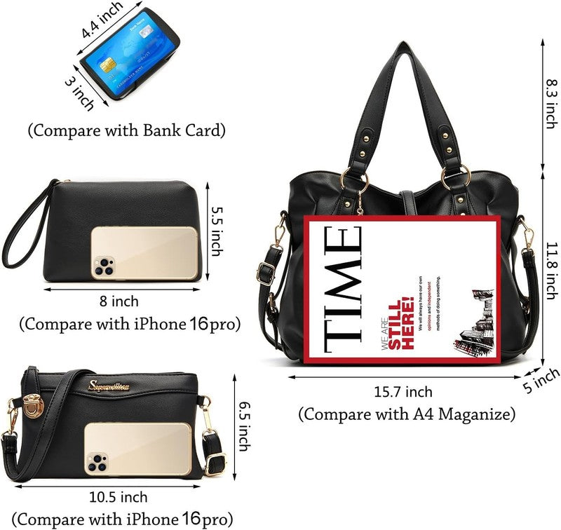 Women Fashion Handbag Set 4PCS Shoulder Bag Satchel Hobo Tote Purse4