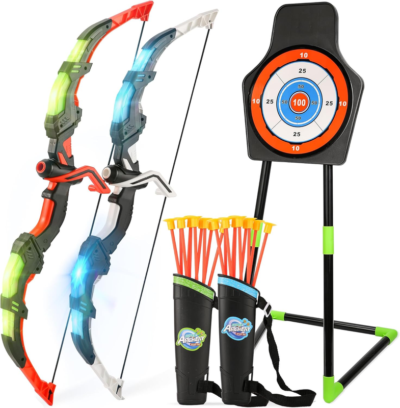 2 Pack Bow and Arrow Set for Kids LED Light Up Archery Set with Target and Quive9
