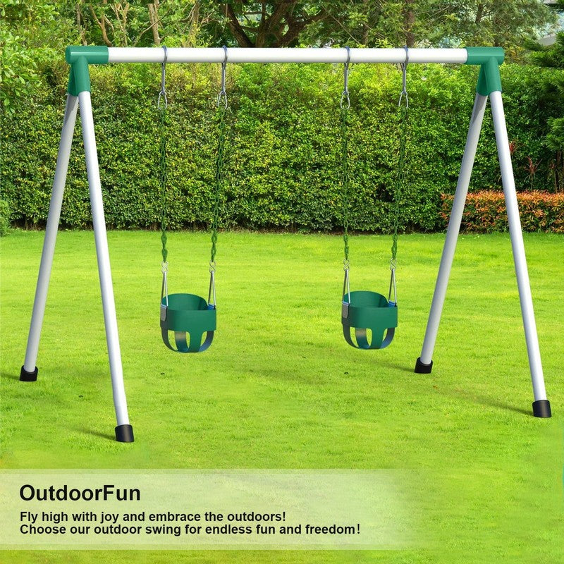 Toddler High Back Bucket Swing Seat w/ Coated Chains & Carabiners, Green4