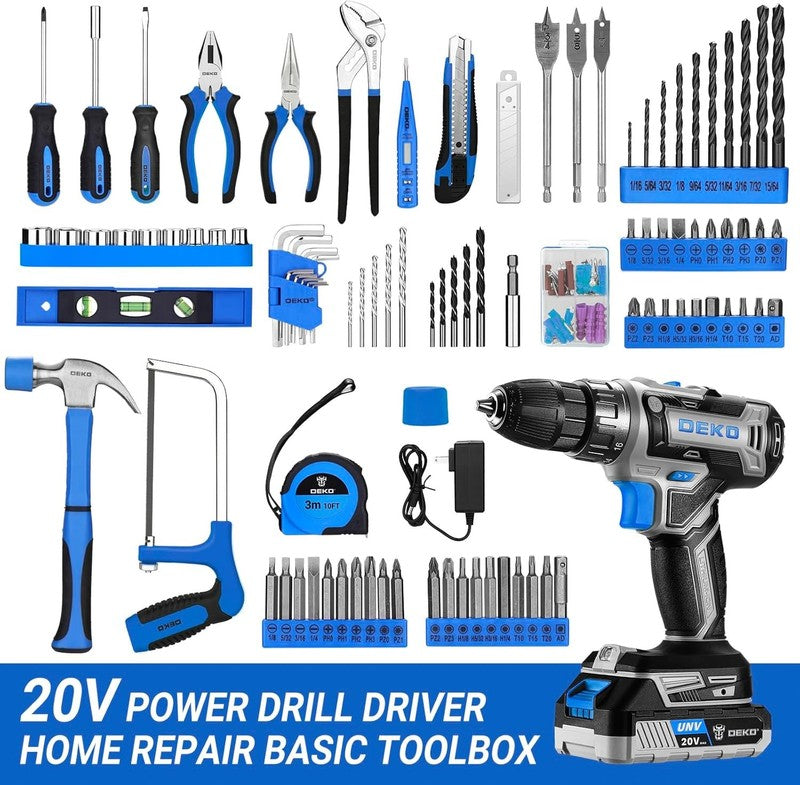 20V Cordless Drill Tool Kit Blue Home Repair Electric Drill Driver Case1